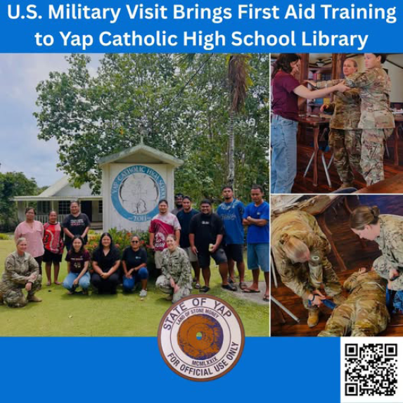 U.S. Military visit brings first aid training to Yap Catholic High School library