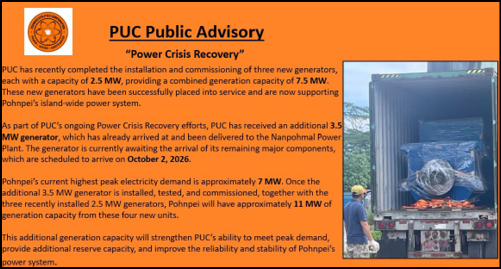 PUC reports three generators in service as fourth unit arrives